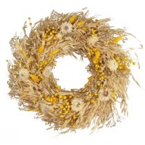 Koristeellinen seppele kauraseppele luonnollinen seppele olkikukat keltainen Ø29cm