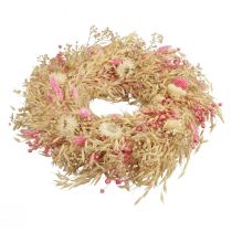 Koristeellinen seppele kauraseppele luonnollinen seppele olkikukat pinkki Ø29cm