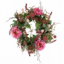 Syksyn seppele silkkikukat vaaleanpunainen Gerbera ohdake pöytäseppele Ø32cm