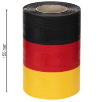 kohteita Moiré-seppelenauhat 150 mm musta-puna-kulta ranskalaisella moiré-efektillä, 25 m rulla koristeluun ja hautajaisiin