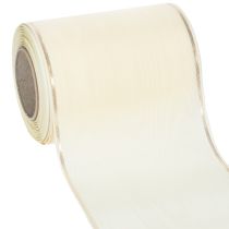 kohteita Kermanvärinen kranssinauha kultareunalla, supersatiinia, 125 mm leveä, 25 m pitkä - Vedenkestävä, ihanteellinen tietokoneella tulostukseen ja ympäristöystävällinen