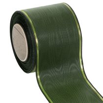 kohteita Tummanvihreä seppelenauha kultareunalla, 75 mm leveä, 25 m pitkä - Ihanteellinen hautajaisnauhoihin ja kukkakauppoihin