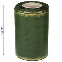 kohteita Moiré-seppelenauha, 150 mm, tummanvihreä kultaisella helmiäisreunalla, taftikudos, 25 m rulla koristeluun ja designiin
