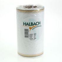 kohteita Valkoinen moiré-seppelenauha kultaisella helmireunuksella, 175 mm - Elegantti nauha koristeluun ja floristiikkaan