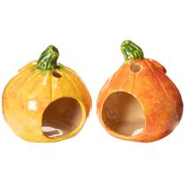 kohteita Kurpitsa-koristehahmo ja tuikkukuppi, hauska naama, syyskoriste, 12 cm, 2 kpl