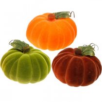 kohteita Koristeellinen kurpitsa flokoitu sekoitus oranssi, vihreä, punainen syksy koriste 16cm 3 kpl
