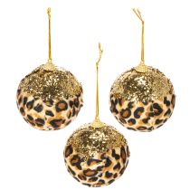 kohteita Joulupallo leopardikuvio kultaisella glitterillä 7cm 3kpl
