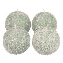 Pallikynttilät 8 cm pyöreät kynttilät vihreä lumipallo glitter 4 kpl
