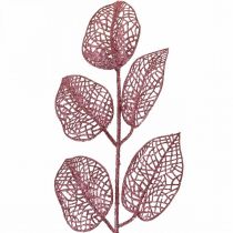 Keinotekoisia kasveja, koristelehtiä, tekooksa pinkki glitteriä L36cm 10p