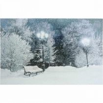 kohteita LEDkuva jouluinen talvimaisema puistonpenkillä LED seinämaalaus 58x38cm