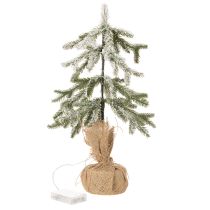 kohteita Keinotekoinen lumikasvi, LED-joulukuusi juuttisäkissä, paristokäyttöinen, sisäkäyttöön, 50 cm