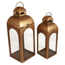 Lyhty metalli lasi metalli messinki look H50cm 2 kpl setti