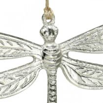 Sudenkorento metallia, kesäkoristeet, koristeellinen sudenkorento ripustettavaksi hopeaa L12,5cm