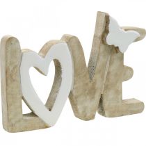 Pöytäkoristelu &quot;Love&quot;, puinen koristelu sydän ja perhonen luonnollinen, valkoinen L24cm K17.5cm