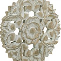 Kukkamandala, puinen koristelu paikoilleen, kesäkoristelu, pöytäkoriste shabby chic natural, valkoinen H54,5cm Ø34cm