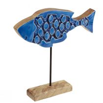 kohteita Merikoristeellinen puinen kala telineessä sininen 25cm × 24,5cm