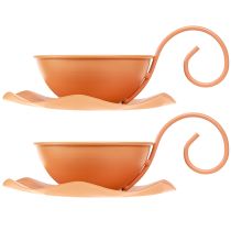 kohteita Metallinen koristekuppi, oranssi, Ø11,5cm, K6cm, lautasella, 2 kpl