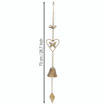 kohteita Metallinen tuulikello sydän- ja kellopuutarhakoristeella antiikki 72cm