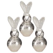 kohteita Decorative Bunny Silver – Moderni pääsiäisfiguuri metallista tyylikkääseen kevätkoristeeseen 11cm 3 kpl