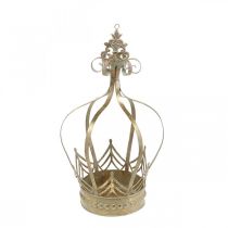 Kruunu metallista, teevalon pidike adventtia varten, istutin roikkumaan Kultainen, antiikkinen ulkonäkö Ø16,5cm H27cm
