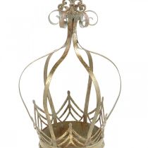 Metallinen kruunu, kynttilänjalka adventtia varten, kultainen ripustuslautanen, antiikkisen näköinen Ø16,5cm H27cm