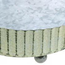 Sisustustarjotin, soikea kynttilätarjotin, metallikoriste hopea, vihreä shabby chic L25/22/18cm K6cm 3 kpl setti