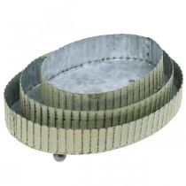 kohteita Sisustustarjotin, soikea kynttilätarjotin, metallikoriste hopea, vihreä shabby chic L25/22/18cm K6cm 3 kpl setti