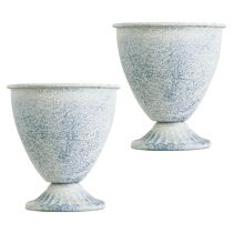 kohteita Minimaljakko, metallia, valkoinen, sininen, vintage-koriste, 11,5 cm, 2-osainen setti