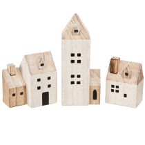 kohteita Mini Joulukylä Puinen Koristeet Valkoinen Luonnonvärinen K13/7cm 6 kpl