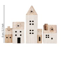 kohteita Mini Joulukylä Puinen Koristeet Valkoinen Luonnonvärinen K13/7cm 6 kpl