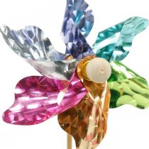 Minipyörä, juhlakoristeet, tuulimylly kepissä, värikäs, koriste puutarhaan, kukkatulpat Ø8,5cm 12 kpl