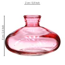kohteita Minimaljakot, lasiset, sipulimaiset, litteät, pinkit, sävytetty Ø9 cm, korkeus 6 cm, 6 kpl