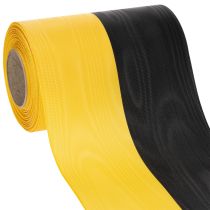 kohteita Moiré-seppelenauha 150 mm kelta-musta - surunauha, vyö, koriste, klubinauha - 25 m rulla
