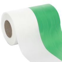 kohteita Moiré-seppelenauha vihreänvalkoinen 150 mm, koristenauha, rusettinauha, taftilaatua 25 m