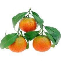 Koristeelliset hedelmät, appelsiinit lehdillä, tekohedelmät H9cm Ø6,5cm 4kpl.