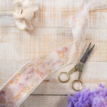 kohteita Organzanauha, sifonkinauha, kukkakuvio, oranssi/pinkki, 40 mm, 15 m