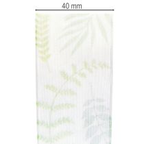 kohteita Organzanauha, sifonkinauha, vihreä lehtikärhöillä, 40 mm leveä, 15 m pitkä