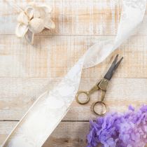 kohteita Organzanauha, kermanvärinen, koristeellinen sydännauha, 40 mm leveä, 15 m pitkä