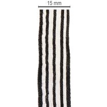 kohteita Organzanauha raidoilla, lahjanauha, musta, 15 mm leveä, 20 m pitkä