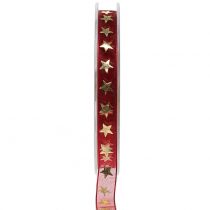 kohteita Organza nauha tummanpunainen kultaisilla tähdillä 10mm 20m