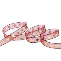 kohteita Organza nauha tummanpunainen kultaisilla tähdillä 10mm 20m