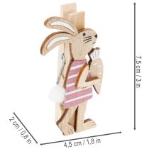 kohteita Pääsiäispupun koristeklipsit, vaaleanpunaiset ja valkoiset puiset pääsiäiskoristeet, 7,5 cm, 4 kpl