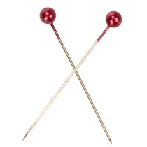 kohteita Punaiset helmiäispäälliset koristepinniä kukkakaupoille, Ø4mm, 40mm, 150 kpl