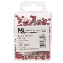 kohteita Punaiset helmiäispäälliset koristepinniä kukkakaupoille, Ø4mm, 40mm, 150 kpl