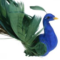 Paratiisin lintu, riikinkukko kiinni, höyhenlintu, lintukoristeet sininen, vihreä, värikäs H8,5 L29cm