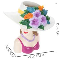 kohteita Kukkamaljakko nainen hatulla ja kukilla ruukkukoriste sisä- ja ulkokäyttöön 20cm