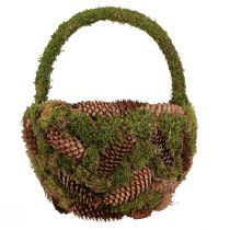 kohteita Maalaismainen istutuskori sammalella ja käpyillä - koristeellinen kori kahvalla Ø32cm K42cm - monipuolinen puutarhan ja kodin sisustuselementti