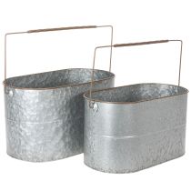 kohteita Kukkaruukku kahvalla, metalliruukku, istutusastia, hopea, ruskea, korkeus 22/20 cm, leveys 42/40 cm, 2 kpl setti