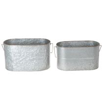 kohteita Kukkaruukku kahvalla, metalliruukku, istutusastia, hopea, ruskea, korkeus 22/20 cm, leveys 42/40 cm, 2 kpl setti