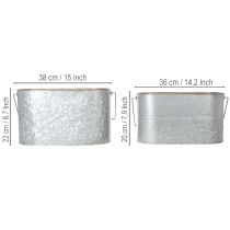 kohteita Kukkaruukku kahvalla, metalliruukku, istutusastia, hopea, ruskea, korkeus 22/20 cm, leveys 42/40 cm, 2 kpl setti